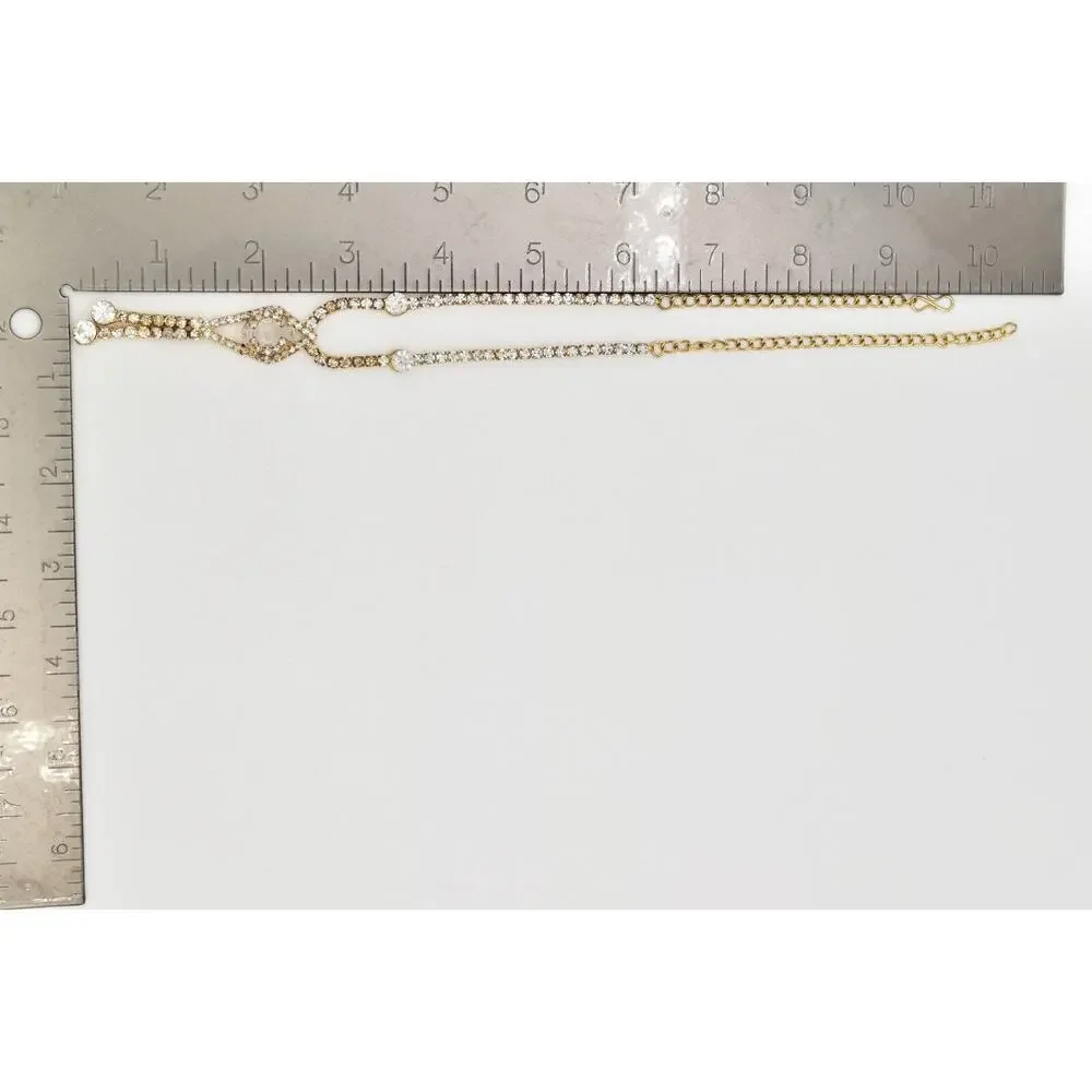 Vintage Crystal Collar Necklace Y Drop Prong Rhinestone Gold Tone Shiny BinBD